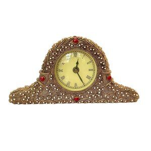 Vintage Mantle Clock with Enameled Metal and Embedded Beads & Roman Numerals.
